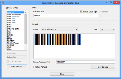 Click to view TechnoRiver Barcode Font 1.0 screenshot